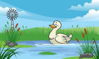 duck in the pond with cartoon style vector