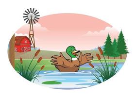 duck in the middle of the pond vector