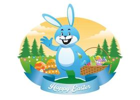 easter bunny with basket full of eggs vector