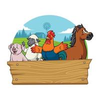 farm animals with blank wooden space vector
