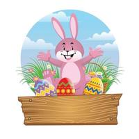 happy rabbit with easter eggs vector