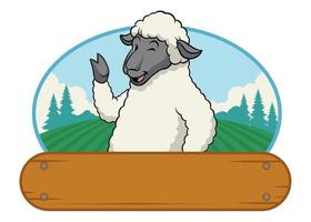 sheep in farm with wooden blank space vector