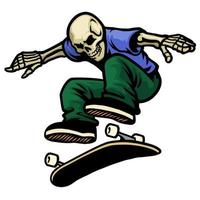 skull skater jumping kickflip skateboard trick vector