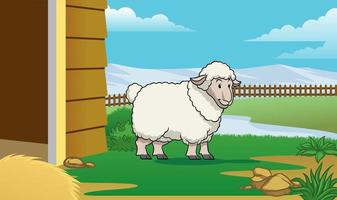 sheep in the barn with cartoon style vector