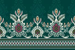 ikat floral cachemir bordado en verde fondo.ikat étnico oriental modelo tradicional.azteca estilo resumen vector ilustración.diseño para textura,tela,ropa,envoltura,decoración,pareo,bufanda