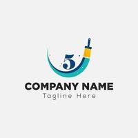 Paint Logo On Letter 5 Template. Paint Logo On 5 Letter, Initial Paint Sign Concept Template vector