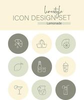 estilo de línea icono diseño conjunto limonada vector