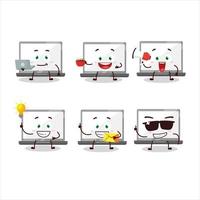 Laptop cartoon character with various types of business emoticons vector