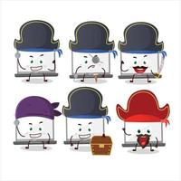 Cartoon character of laptop with various pirates emoticons vector