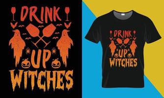 Víspera de Todos los Santos camiseta diseño, bebida arriba brujas vector