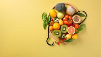 Healthy Eating Habits for a Happy Life, World Health Day Design background with copy space. photo