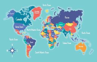 Colorful World Map Concept Background with Country Names vector