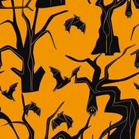 Halloween vector cartoon seamless pattern. trees and bat. Background for wallpaper, wrapping, packing, and backdrop.