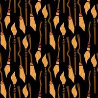 Witch seamless pattern. Elements for witches at school of magic in doodle style on dark background. Minimalistic halloween pattern. vector
