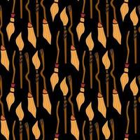 Witch seamless pattern. Elements for witches at school of magic in doodle style on dark background. Minimalistic halloween pattern. vector