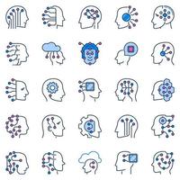 Human Head with Circuits creative icons set. AI and ML Brain signs vector