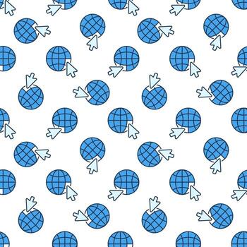 Mouse Click on Globe vector colored seamless pattern