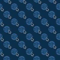 Mouse Cursor on Globe vector blue line seamless pattern