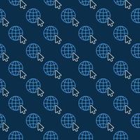 Mouse Cursor on Globe vector blue line seamless pattern