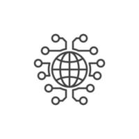 Neural Network with Earth Globe vector Global Brain concept line icon