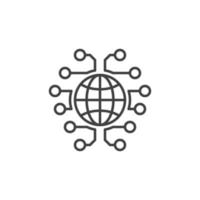 Neural Network with Earth Globe vector Global Brain concept line icon