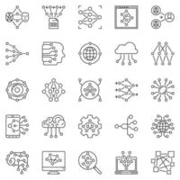 Neural Network outline icons set - Artificial Intelligence vector line symbols