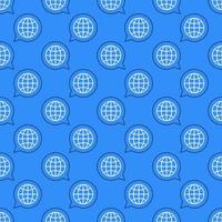 Speech Bubble with Globe vector blue line seamless pattern