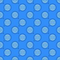 Speech Bubble with Globe vector blue line seamless pattern