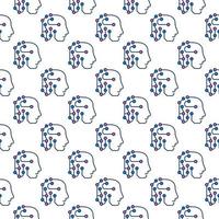 Robot Head with Circuits vector AI colored seamless pattern