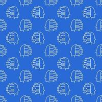 Artificial Intelligence Head vector Technology blue line seamless pattern