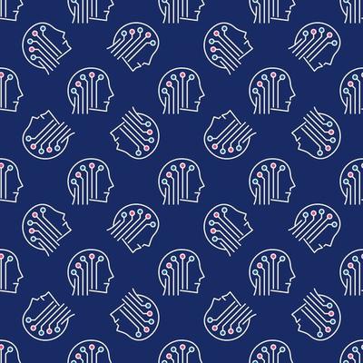 Brain Tech vector AI Head colored seamless pattern