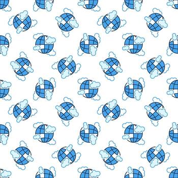 Clouds and Earth Globe vector colored seamless pattern
