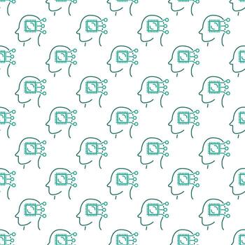 Computer Chip inside Head vector outline seamless pattern