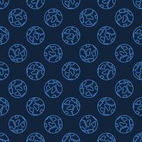 Earth Planet vector blue line seamless pattern