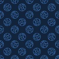 Earth Planet vector blue line seamless pattern