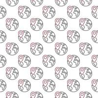 Geo Pin on Earth Planet vector concept line seamless pattern