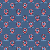 Geo Pin with Globe inside vector colored seamless pattern