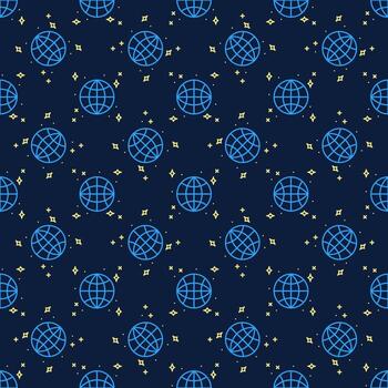 Globe in Space with Stars vector concept line blue seamless pattern