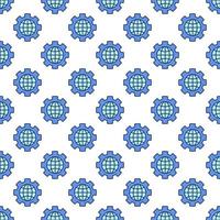 Globe inside Cog Wheel vector colored seamless pattern