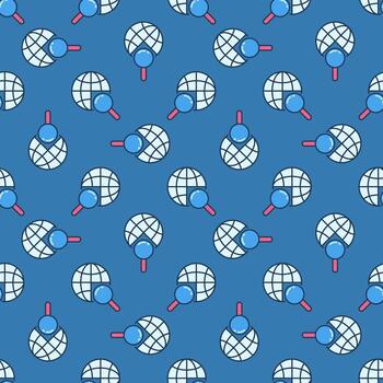 Globe with Magnifying Glass vector colored seamless pattern
