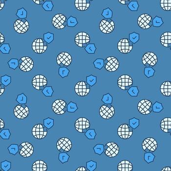 Globe with Shield vector colored seamless pattern