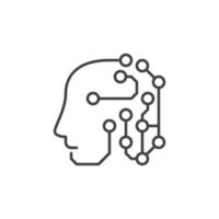 AI Head with Circuits vector Artificial Intelligence concept line icon