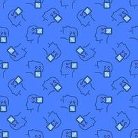 AI Chip connected with Human Head vector colored seamless pattern