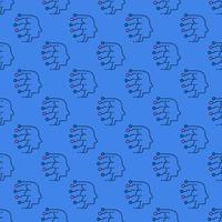 AI Head vector Artificial Intelligence blue modern seamless pattern