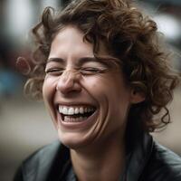 Portrait of happy laughing young man photo