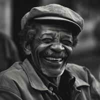 Portrait of happy smiling old black man photo