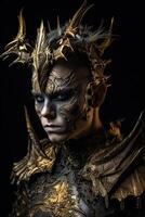 Male daemon warrior in black and gold armor photo