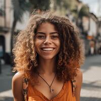 Portrait of happy smiling young woman photo