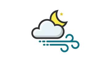 Windy night on white background, Weather animated icon video