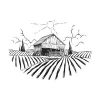 farm hill with vintage barn vector
